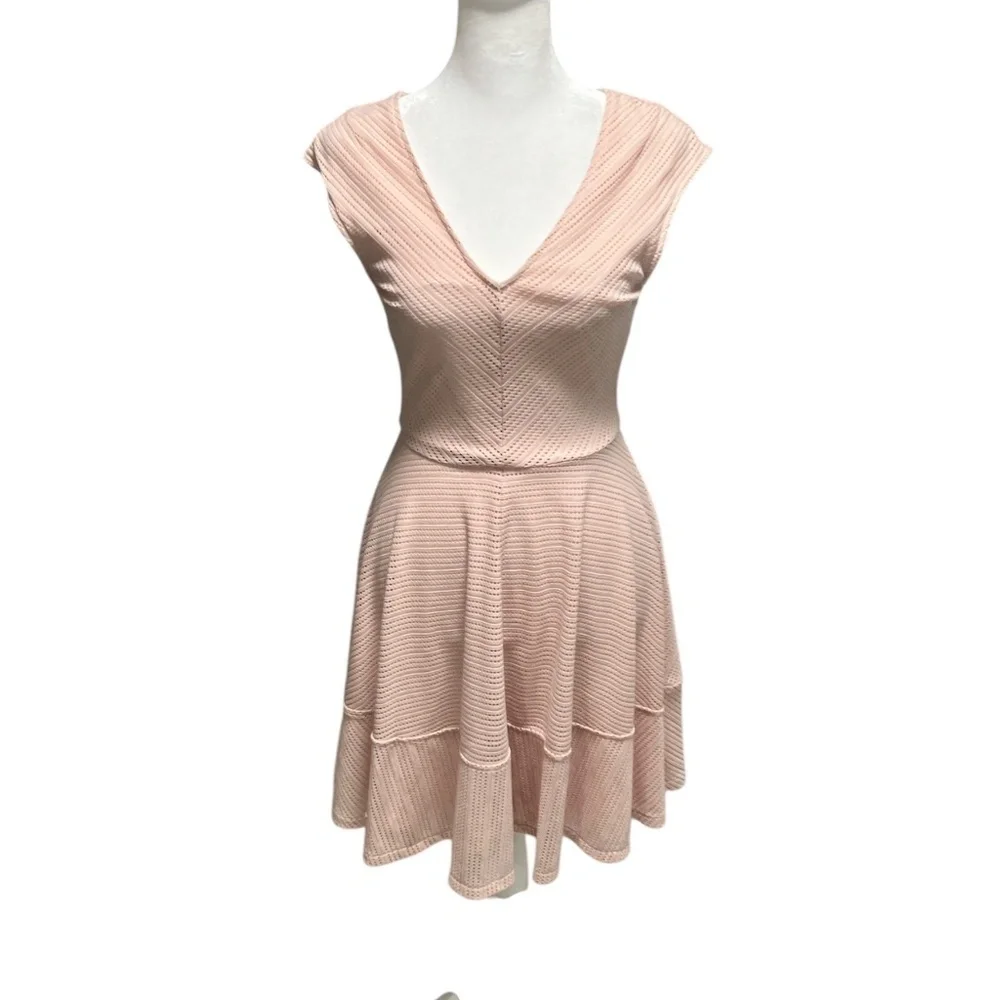 bar iii fit & flare dress BAR III Womens Ruffled Floral Sleeveless V Neck Short Fit + Flare Dress